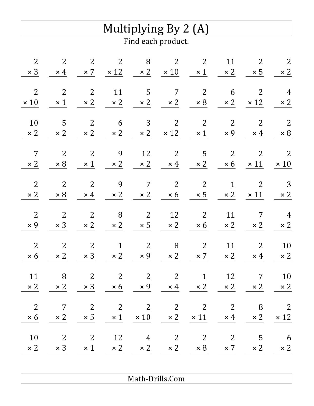 100 Multiplication Timed Test Worksheet