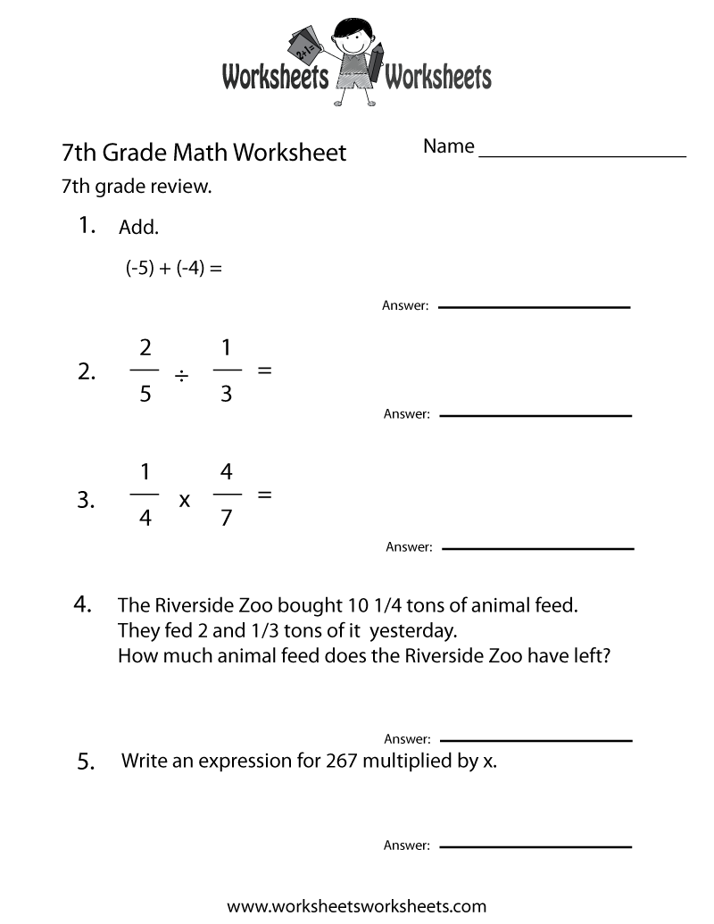 7 Images of 7th Grade Algebra Worksheets Printables