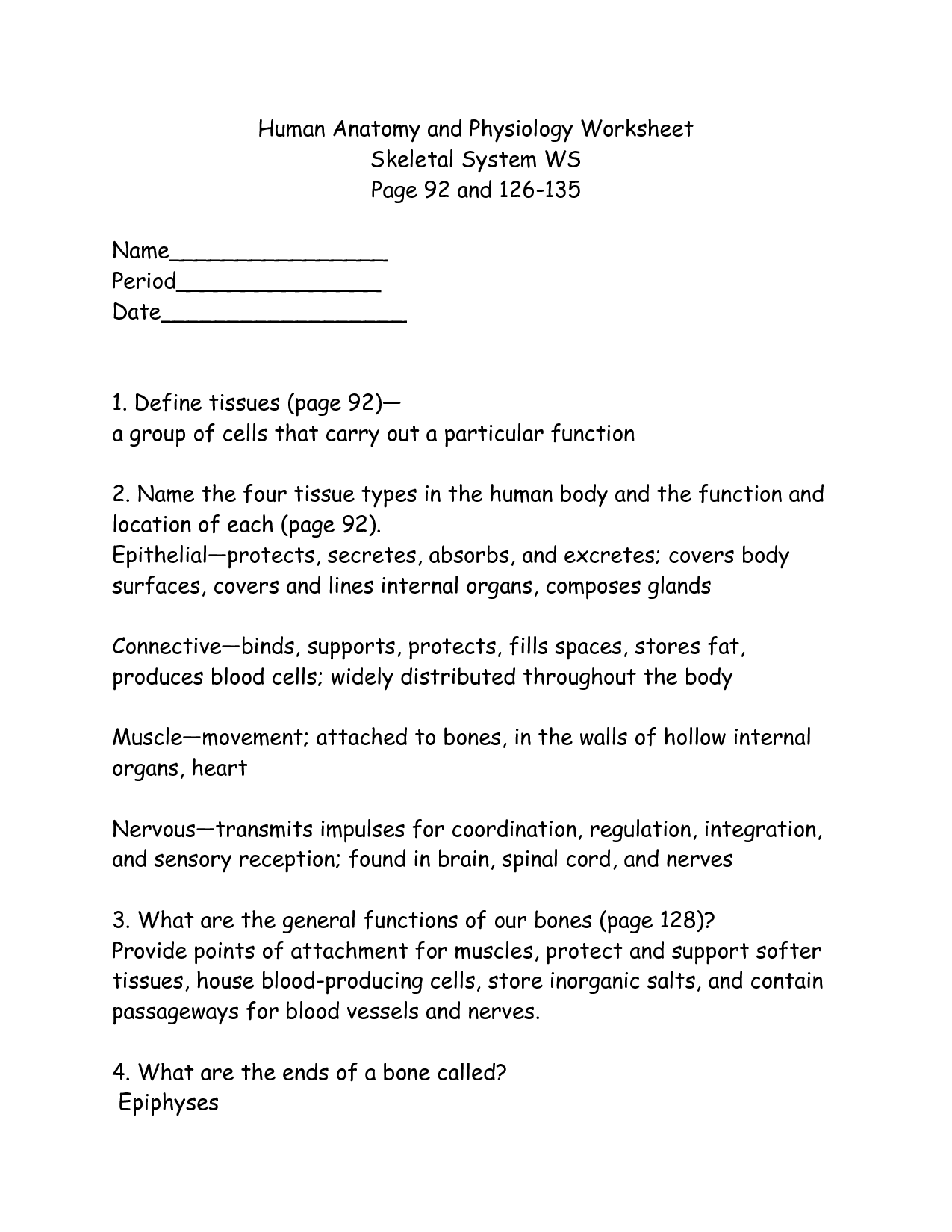 Anatomy And Physiology Worksheets Printable