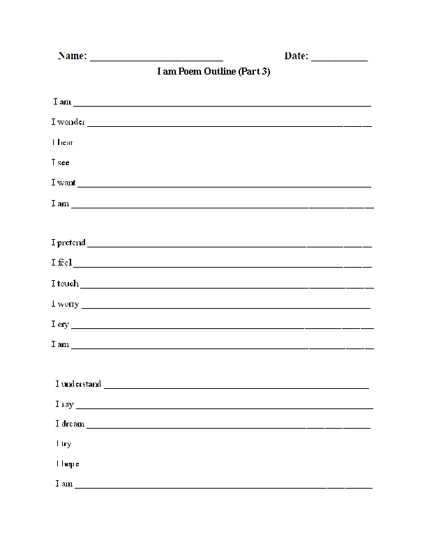 19 Best Images of Sonnet Outline Worksheet - Examples of I AM Poems