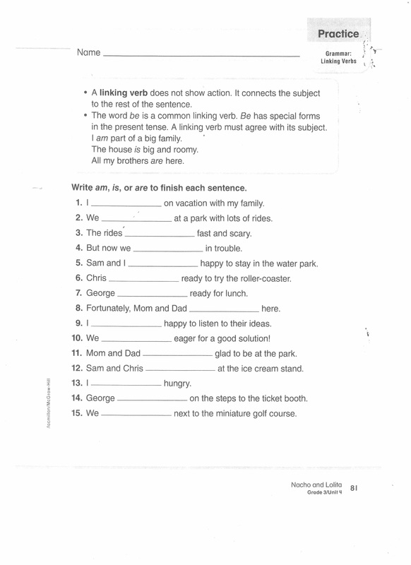 Linking Verbs Worksheet 2nd Grade