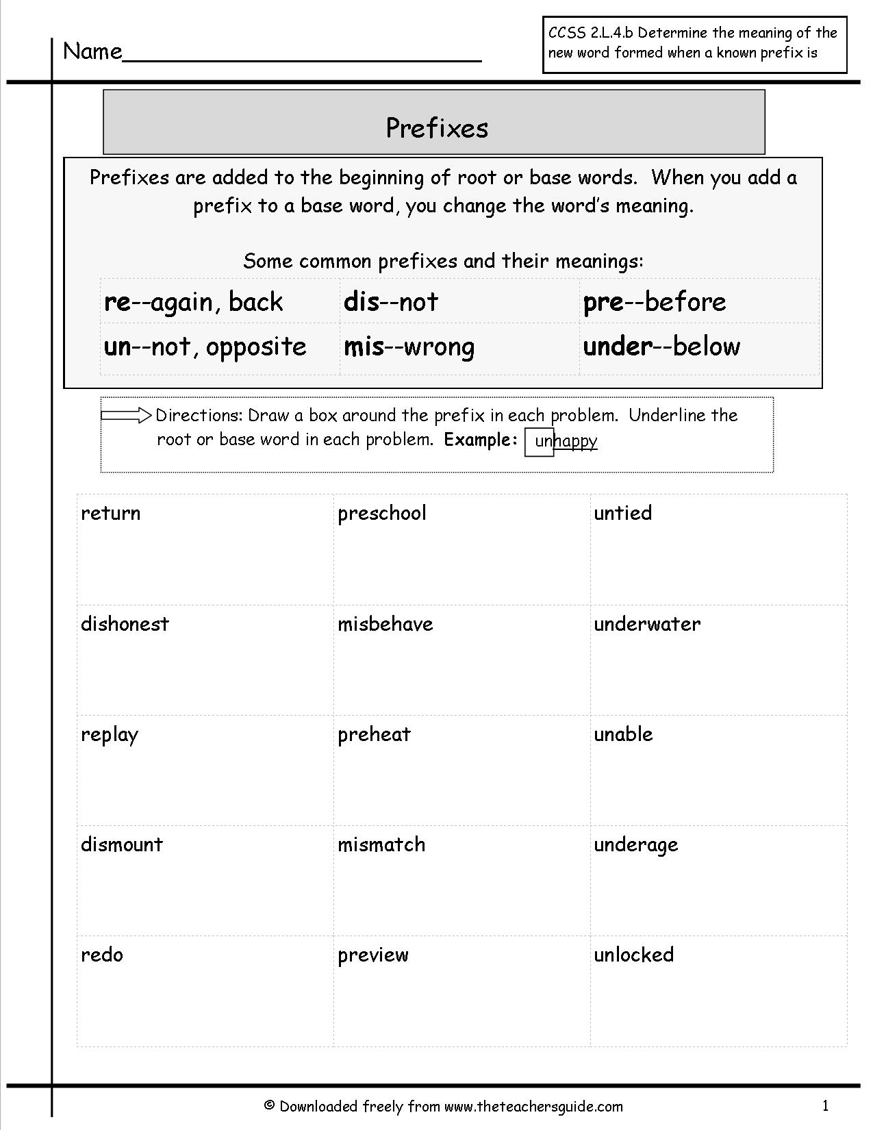 Prefixes And Suffixes Worksheet