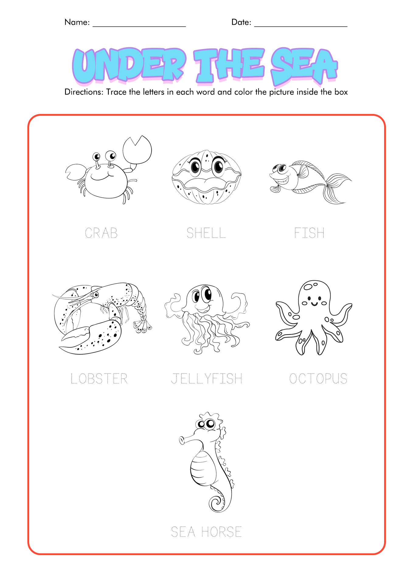 Sea Animal Printable Worksheet