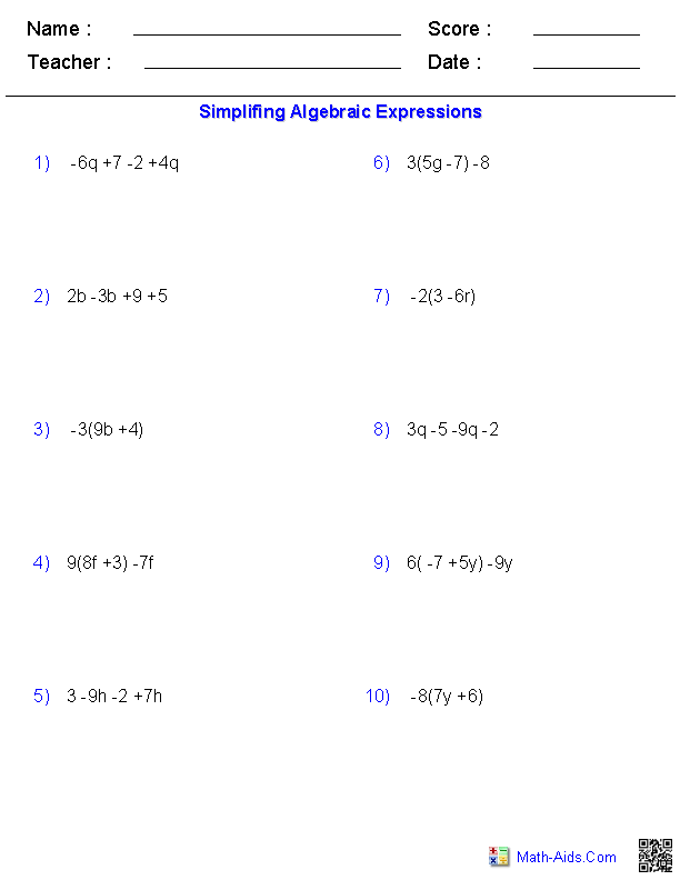 Algebraic Phrases And Expression In Math Worksheet