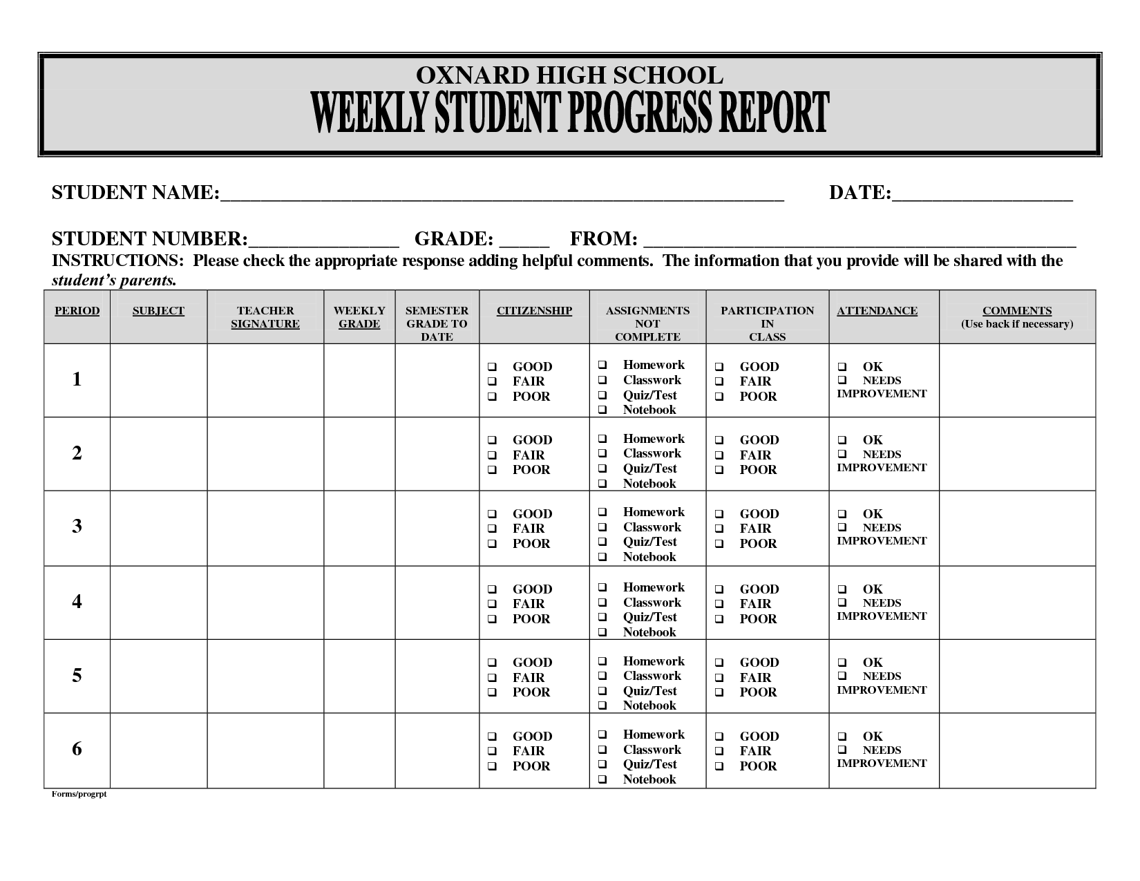 Student Grade Report Template