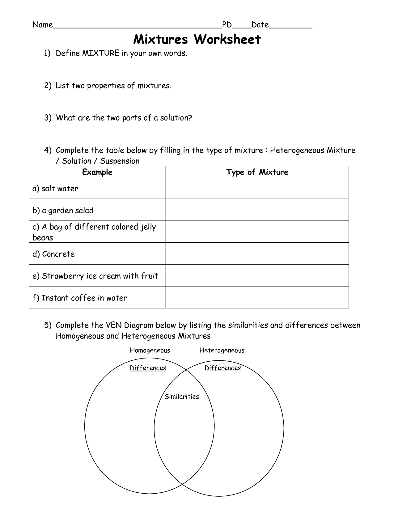 11 Best Images of 5th Grade Science Mixtures And Solutions Worksheets  Mixtures and Solutions 