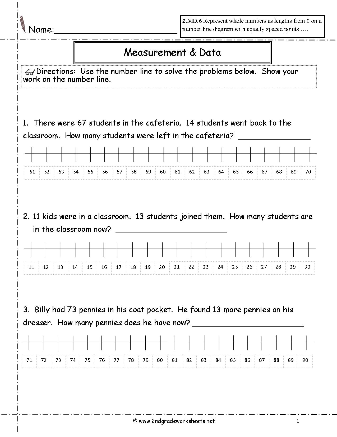 Whole Numbers On A Number Line 2nd Grade Math Worksheet