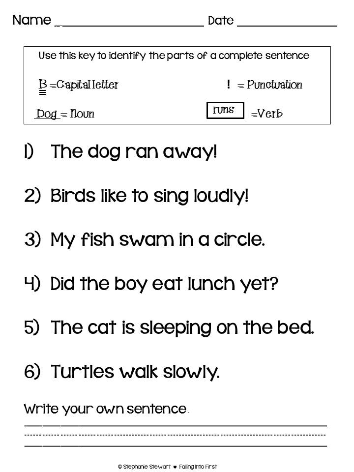 Writing Complete Sentences Worksheets For First Grade