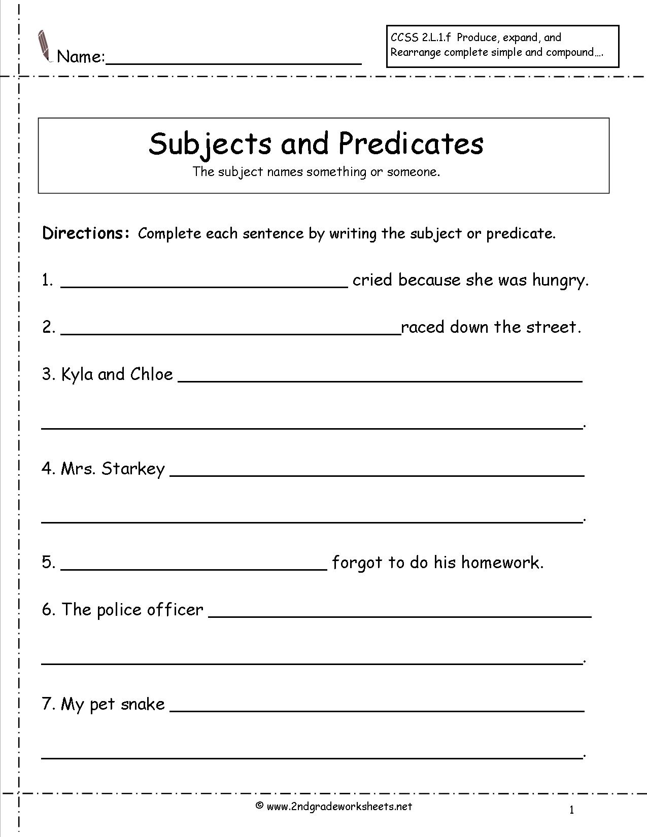 7th Grade Subject And Verb Worksheet