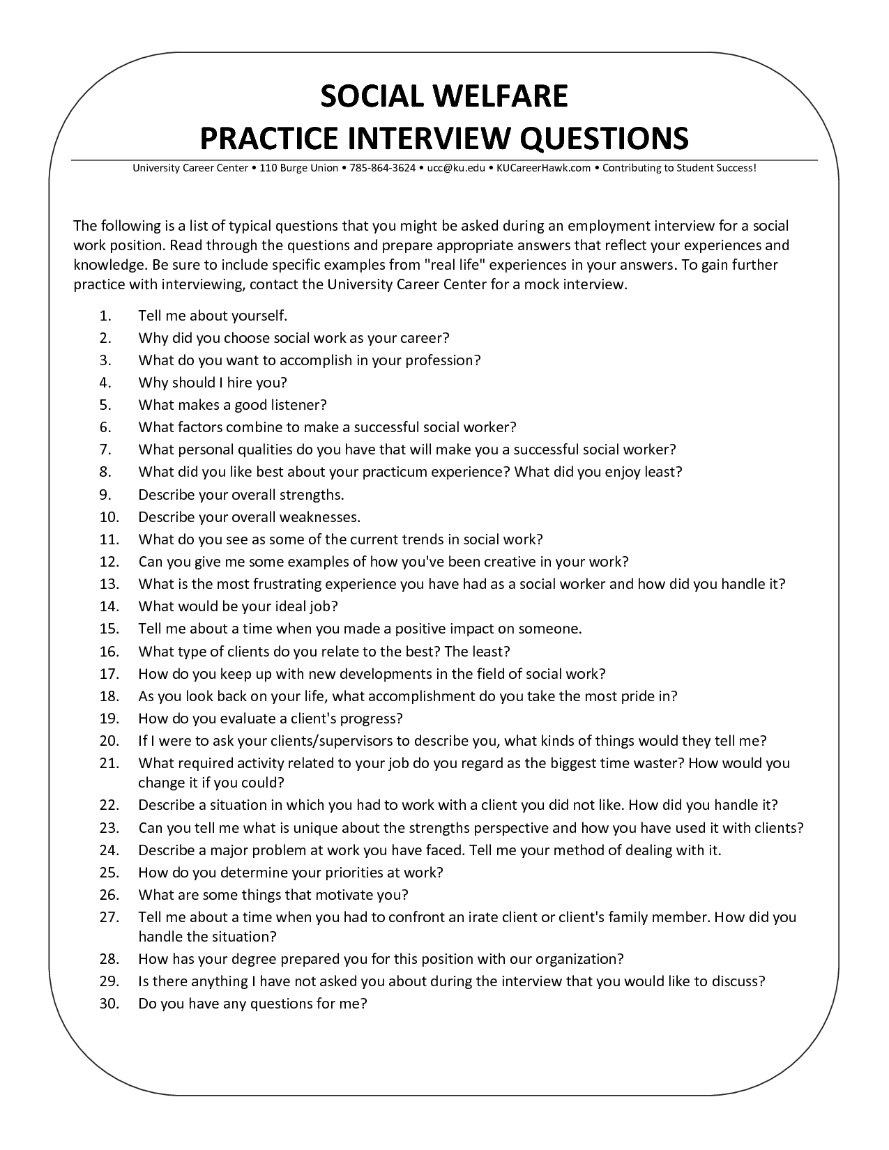 Interview questions social work job