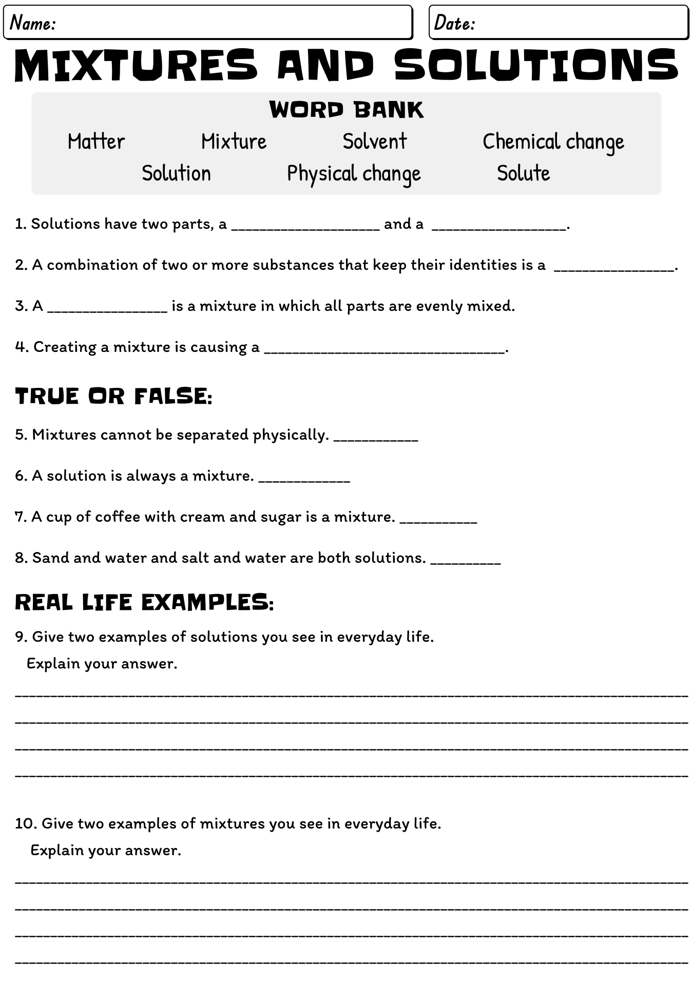 11 Best Images of 5th Grade Science Mixtures And Solutions Worksheets