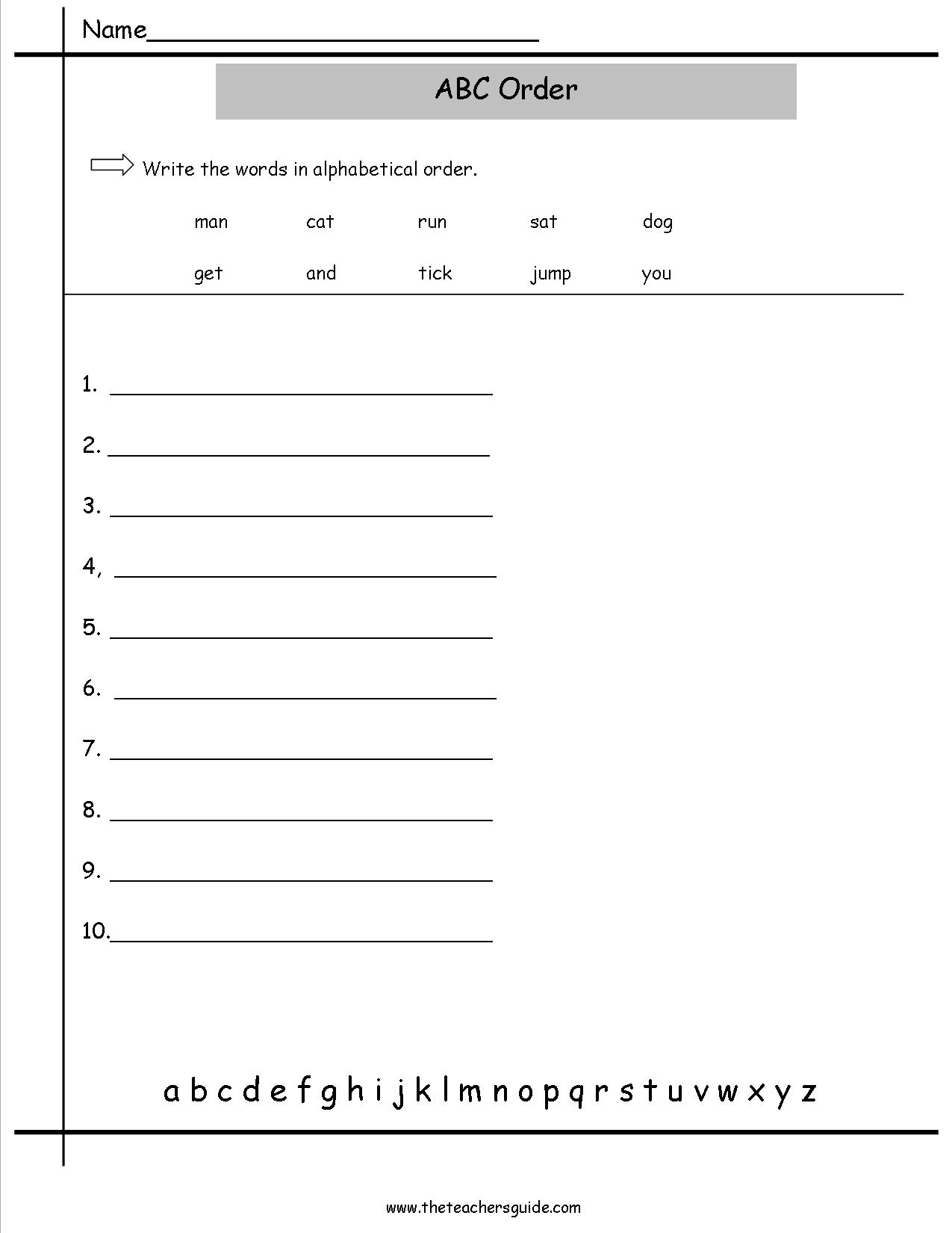 ABC Order Template Worksheets