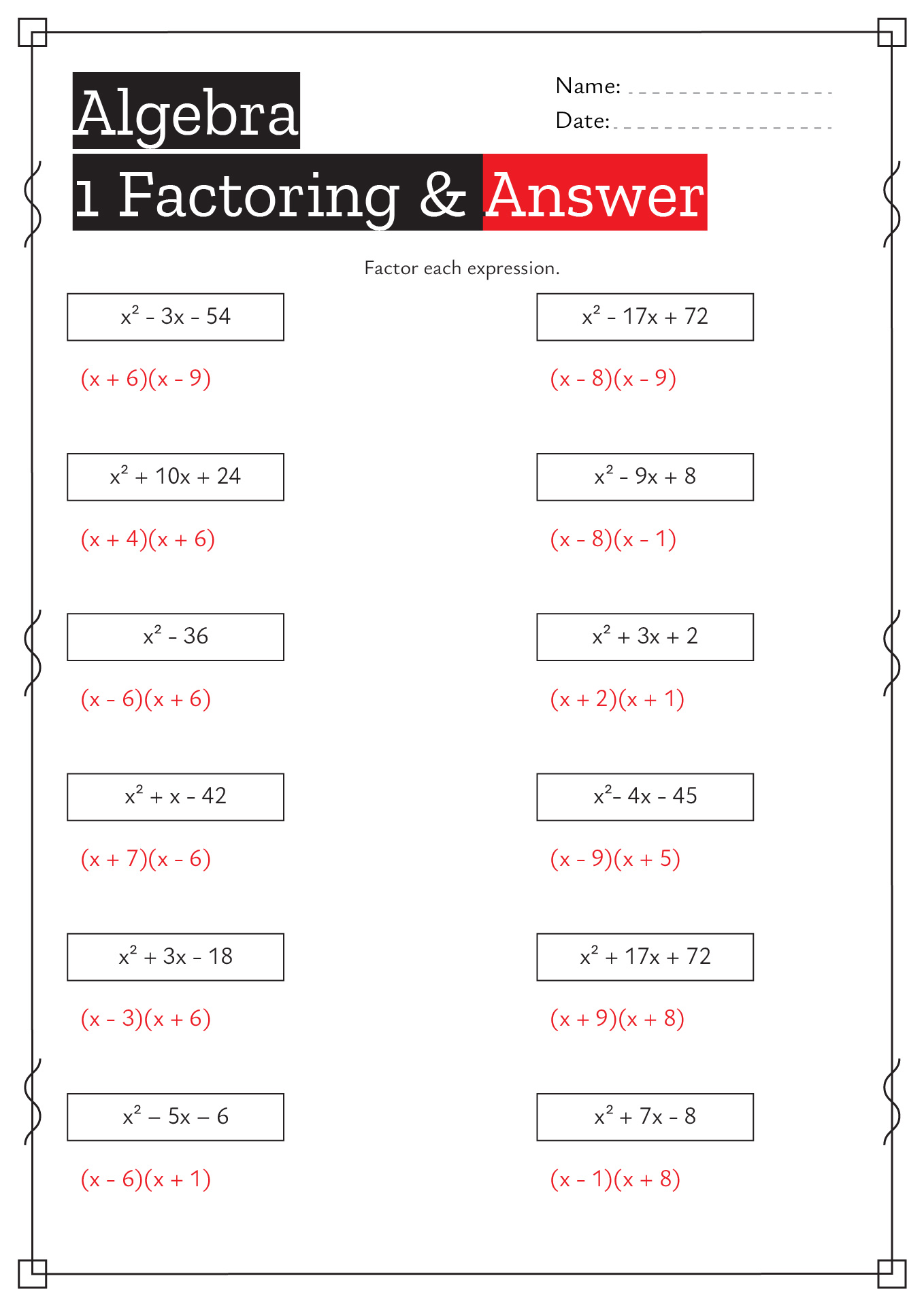 13 Best Images of Algebra 1 Factoring Puzzle Worksheets - Factoring