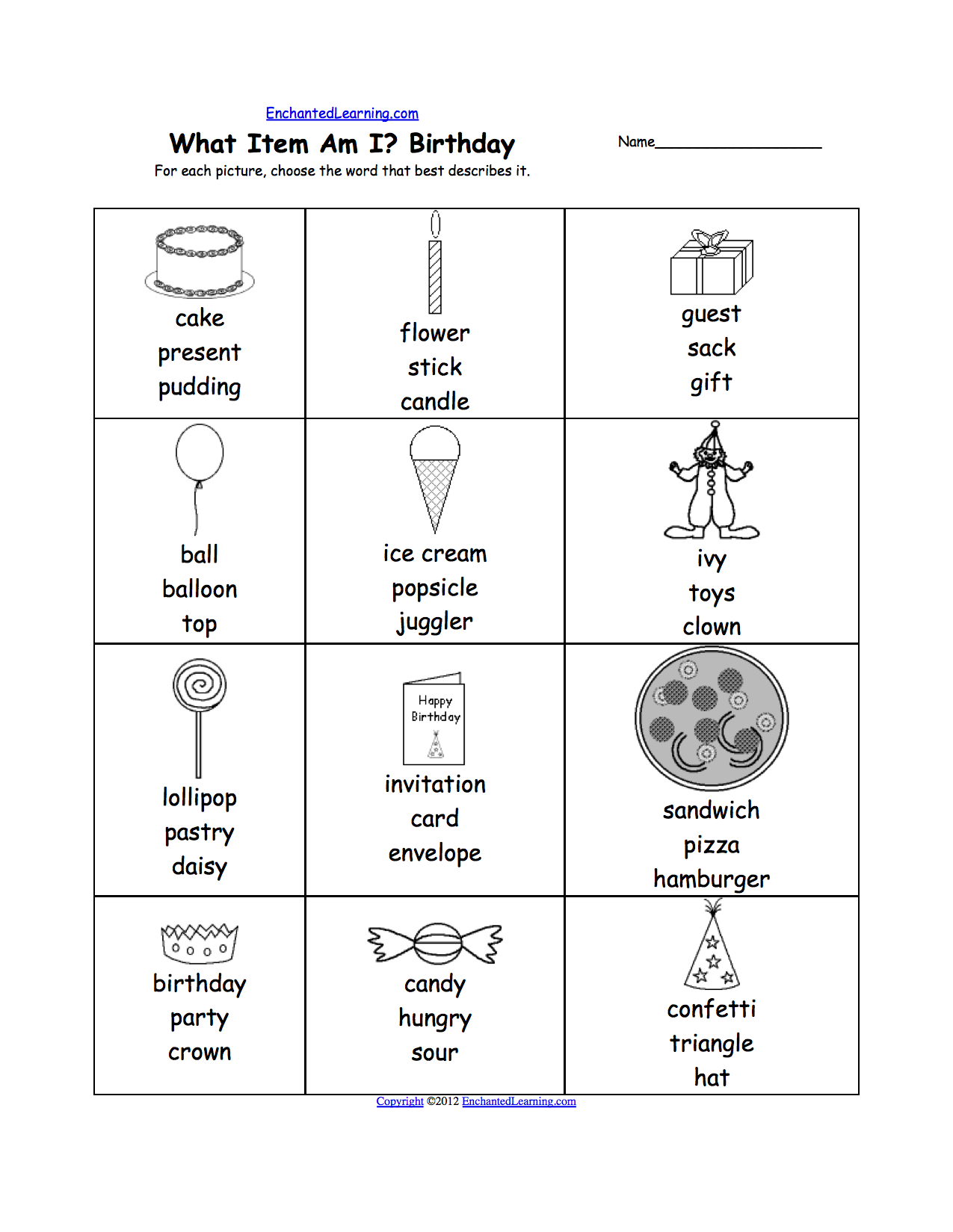 Birthday Party Worksheets