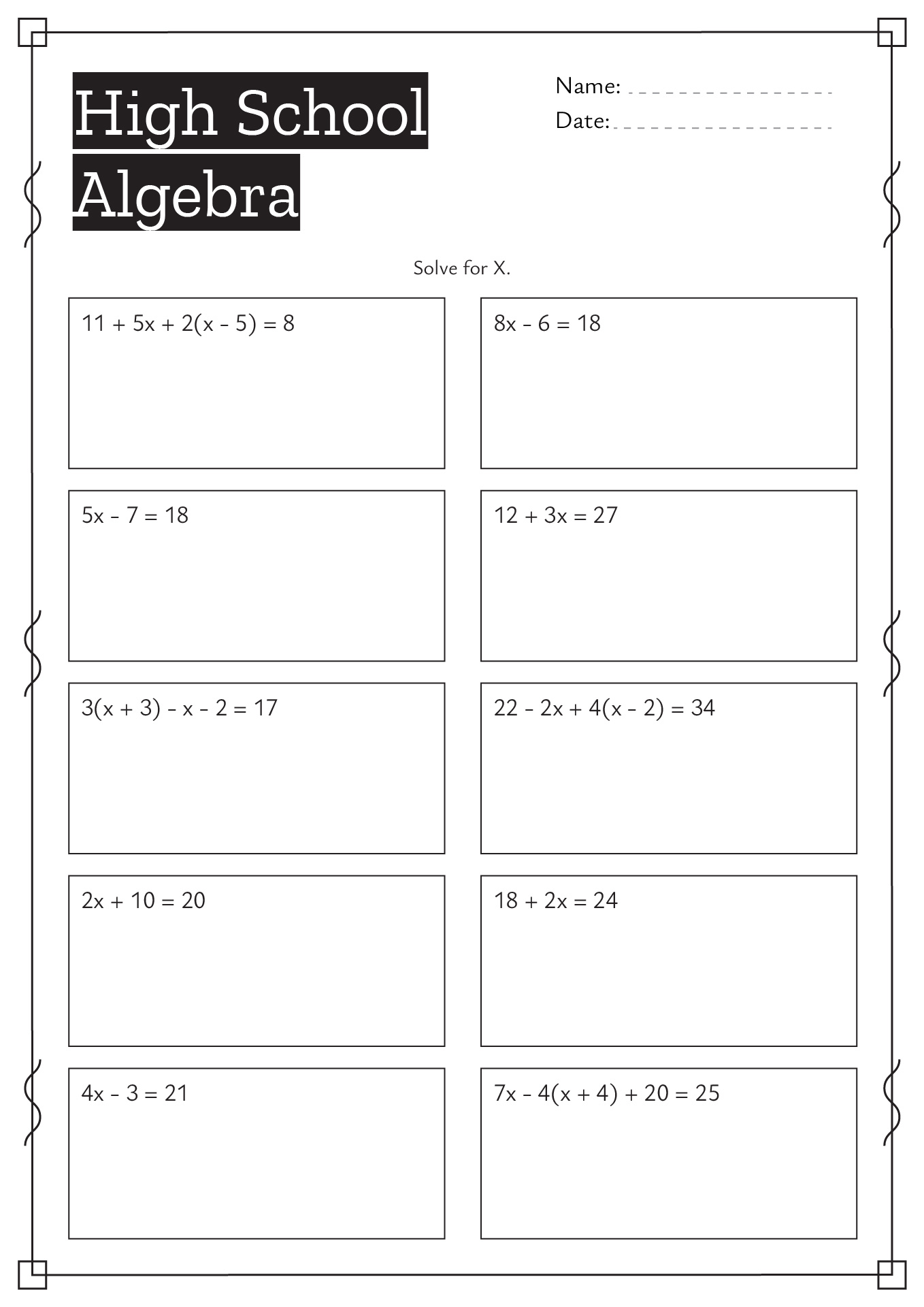 Printable homework pages high school