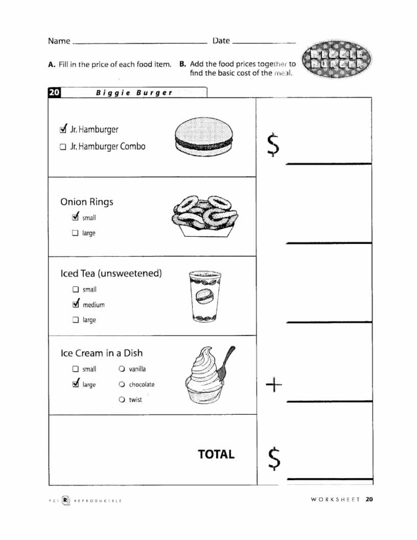 Menu Math Worksheets Menu Problem Solving Worksheets For Second Graders Looking For Free