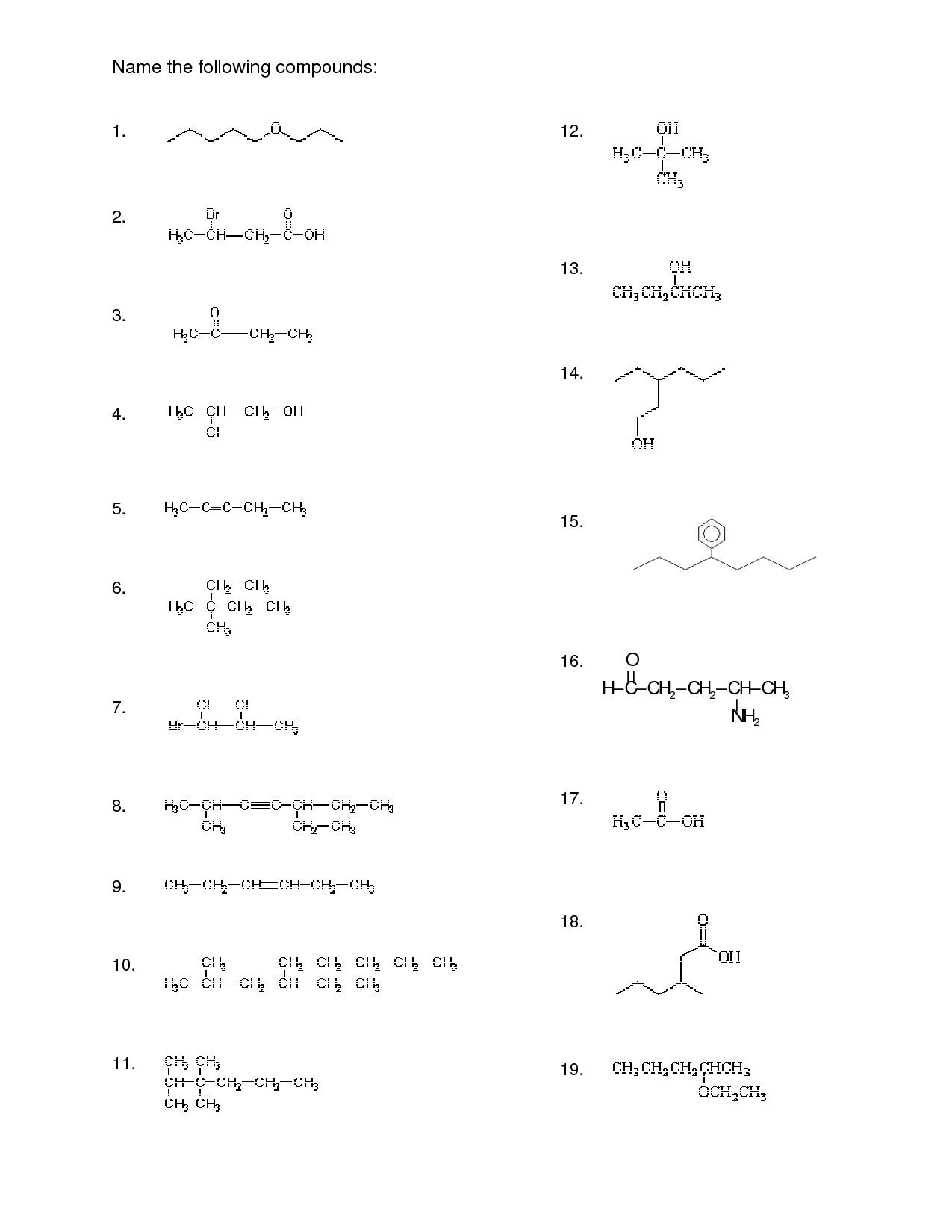 organic chemistry naming practice worksheet