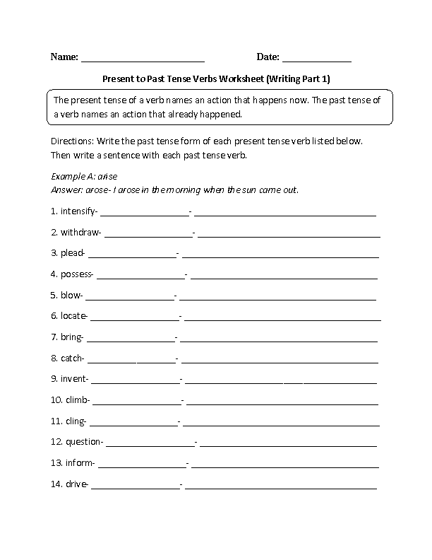 Past and Present Tense Verbs Worksheets