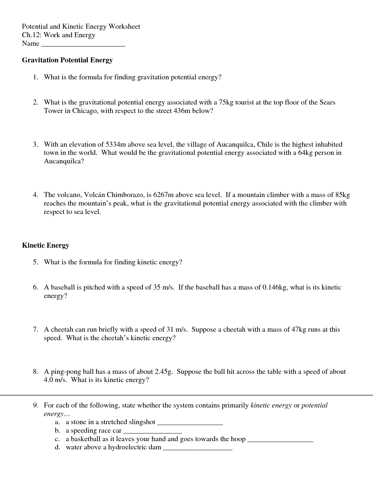 11 Best Images of Potential And Kinetic Energy Worksheets  Potential and Kinetic Energy 