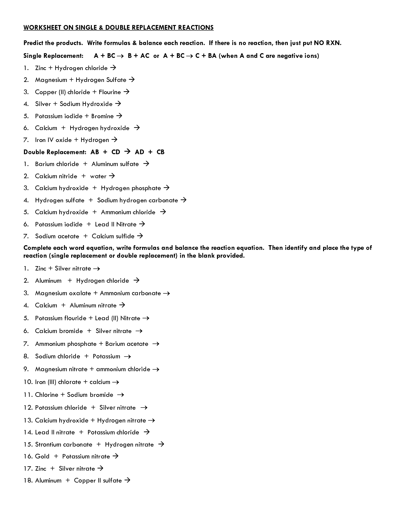 12 Best Images of Types Of Chemical Reactions Worksheet Answers