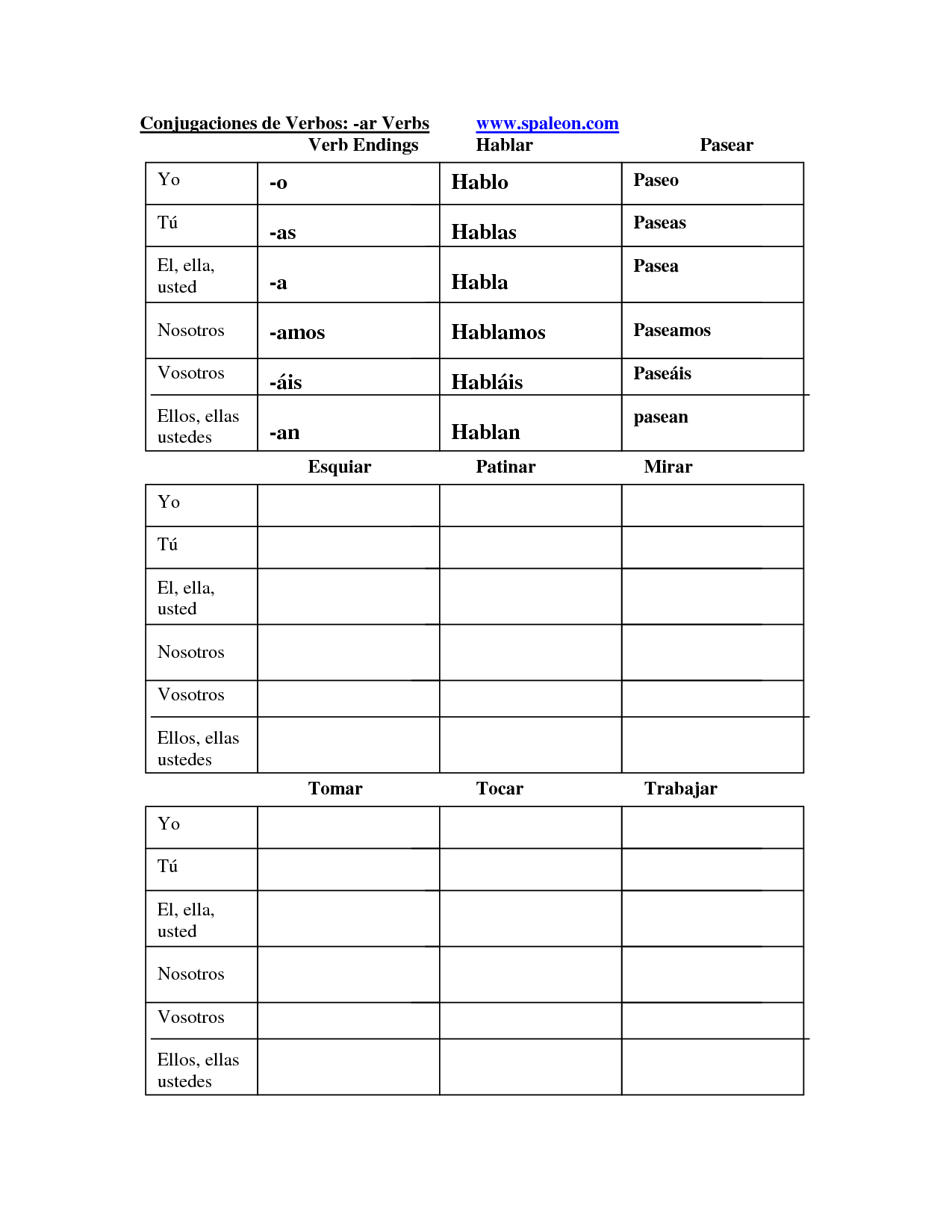 18 Best Images Of Spanish Conjugation Worksheets Spanish Verb Conjugation Worksheets Blank
