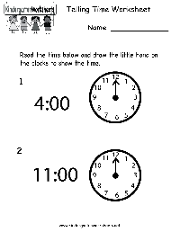 Kindergarten Time Worksheets