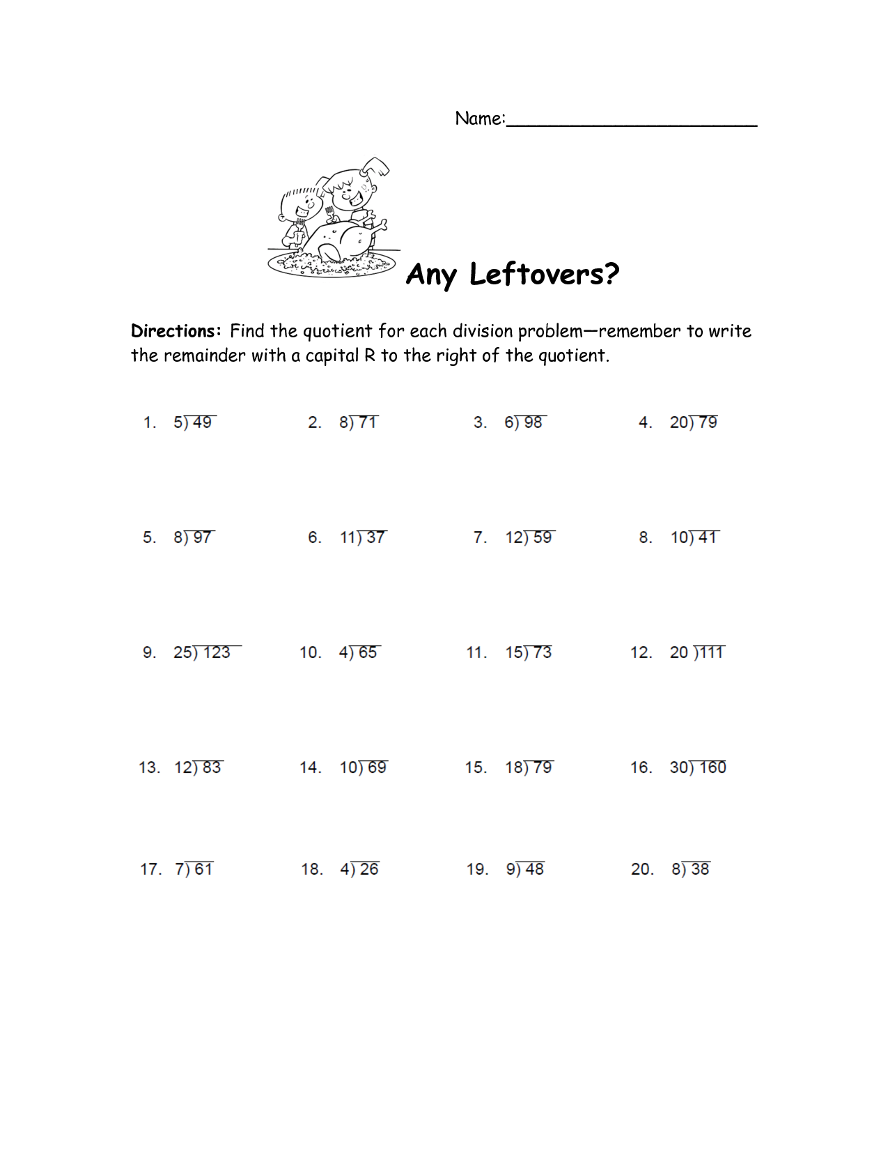 Division with Remainders Worksheets