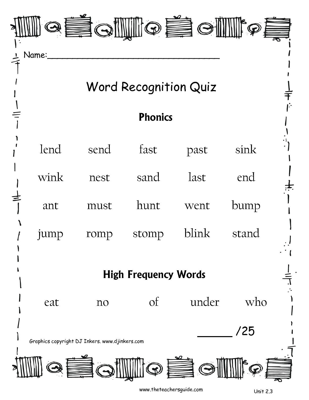 First Grade High Frequency Words