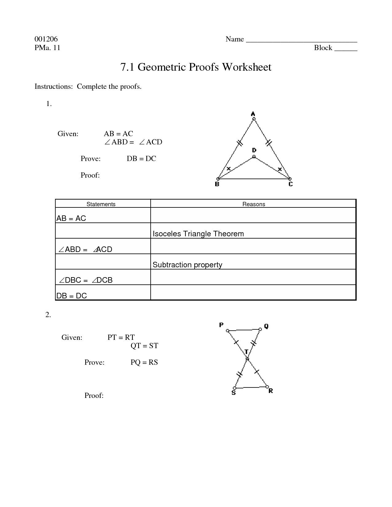 Geometry Worksheet Beginning Proofs