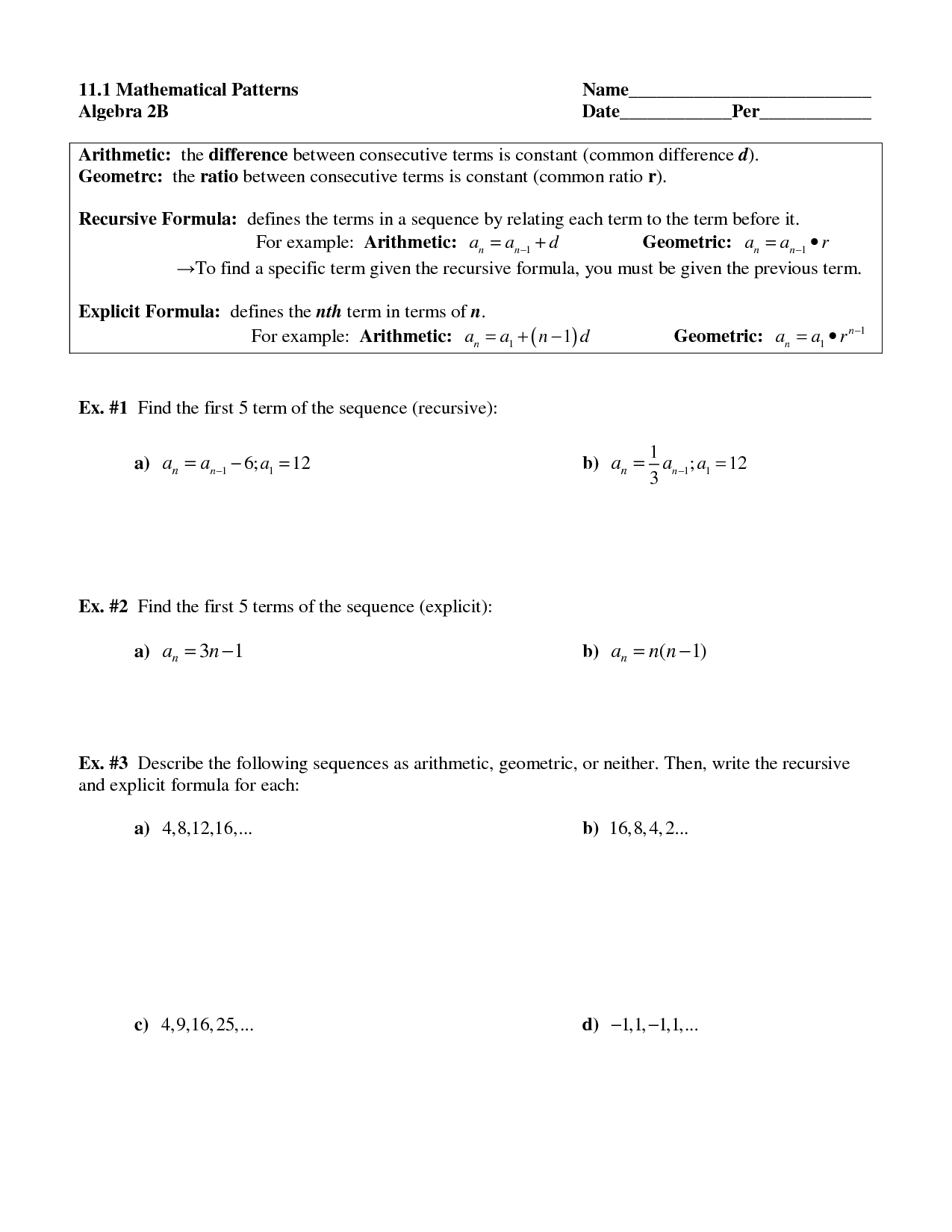 9 Best Images of Arithmetic Recursive And Explicit Worksheet