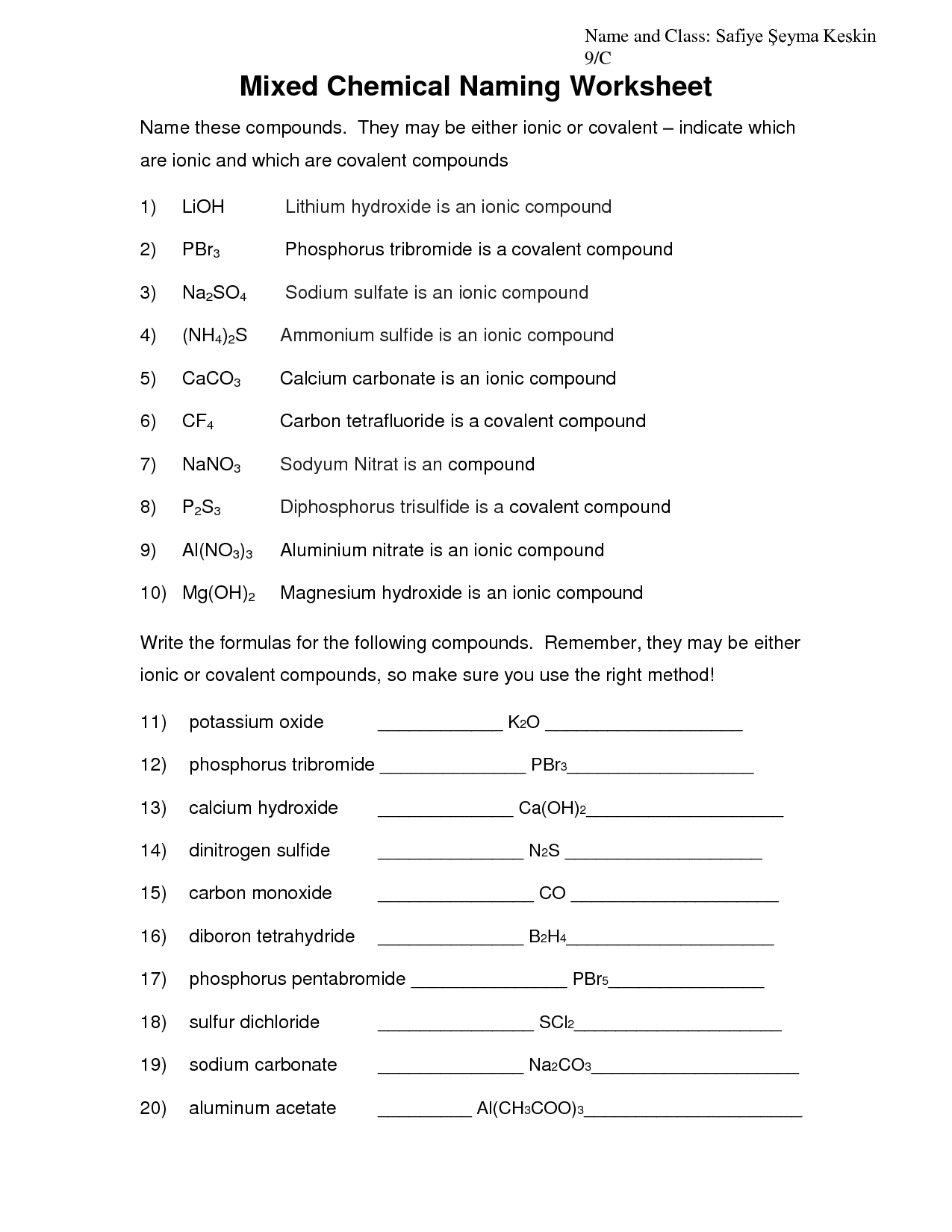 26 Naming Molecular Compounds Worksheet Answers - Worksheet Resource Plans