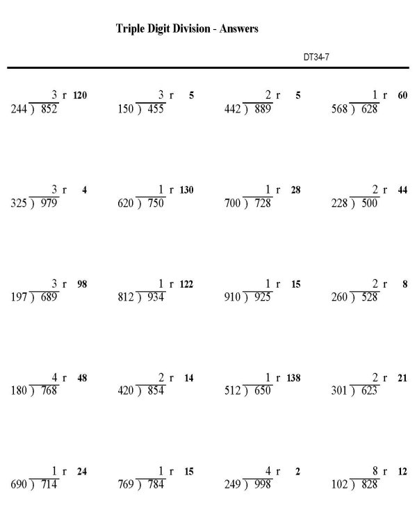 Printable Division with Remainders Worksheets