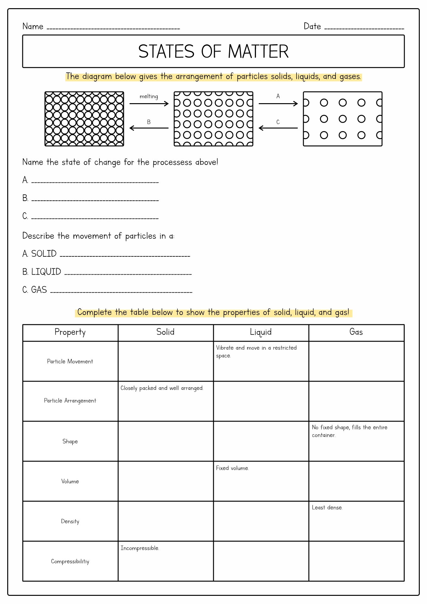 19 Best Images of Fun States Of Matter Worksheets - Physical Matter