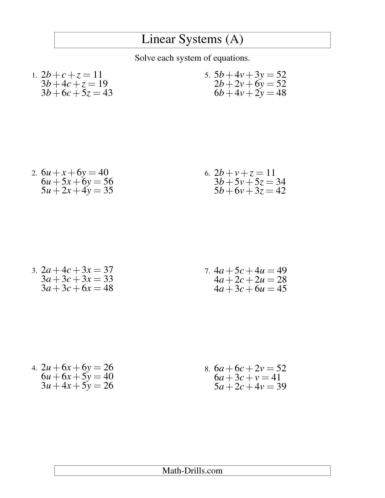 14 Best Images of Solving Systems Of Equations Worksheets  Three Variable Systems of Equations 
