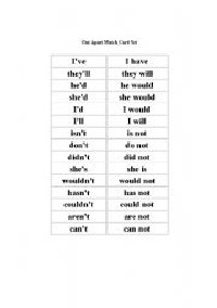 Contractions Printable Worksheets