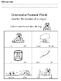 Kindergarten Position Words Worksheet