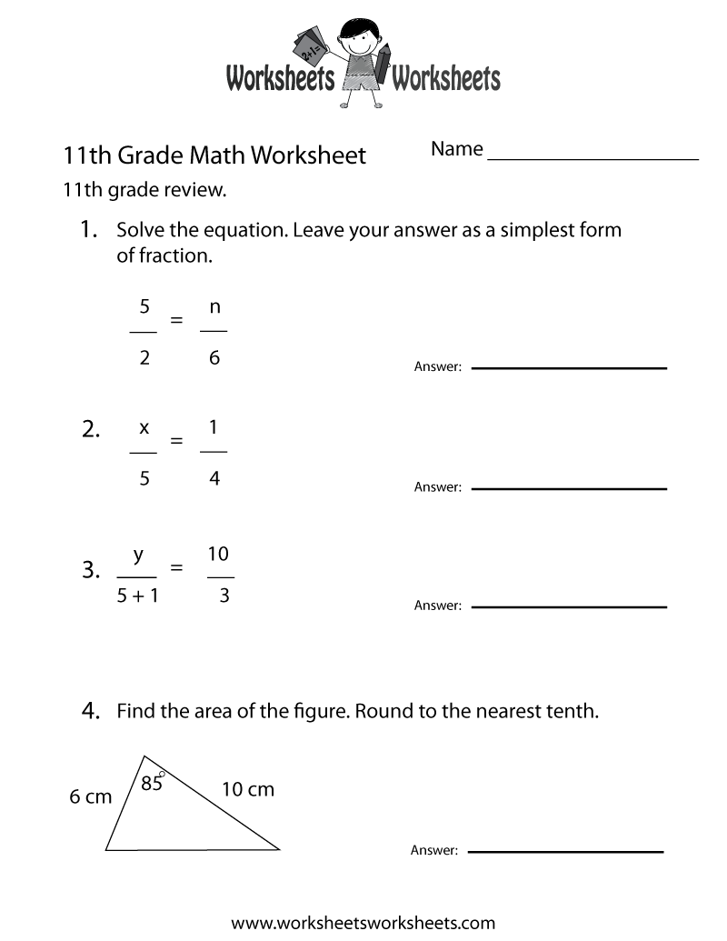 11th Grade Math Worksheets Printable