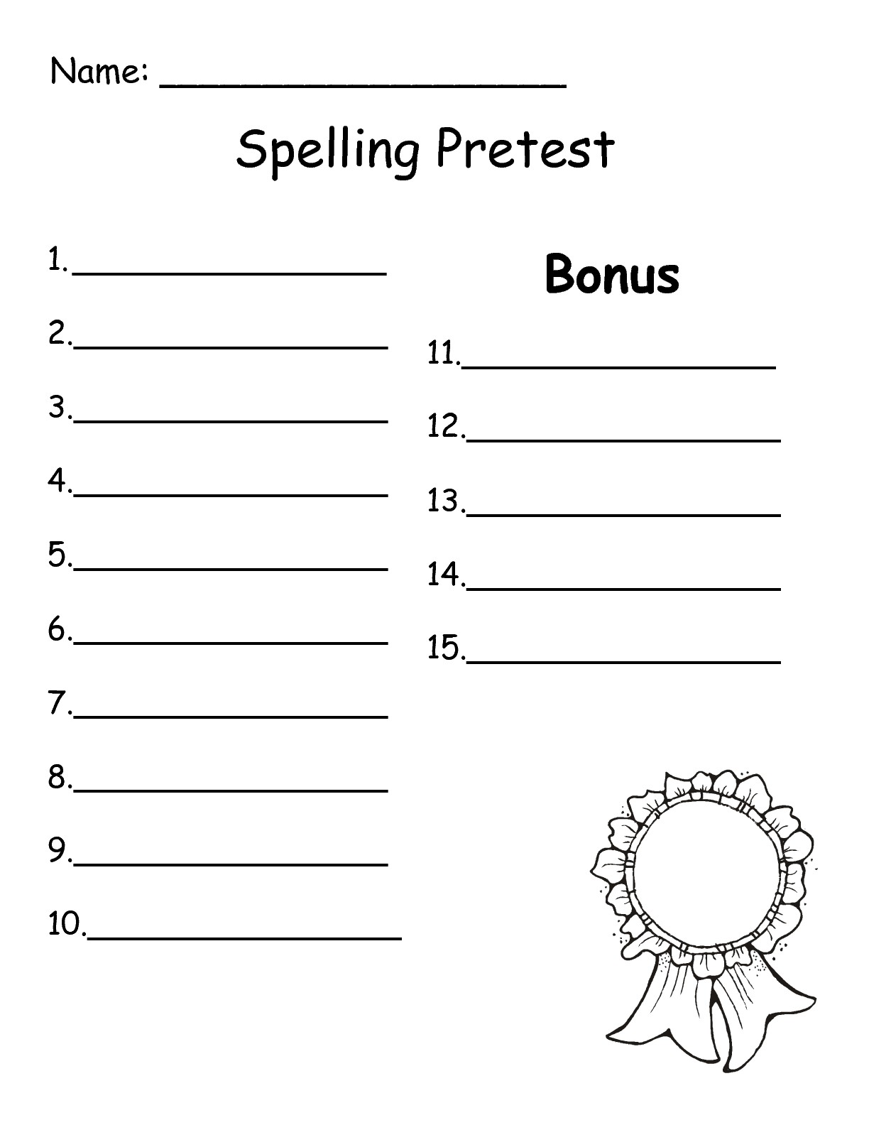 2nd Grade Spelling Test Paper