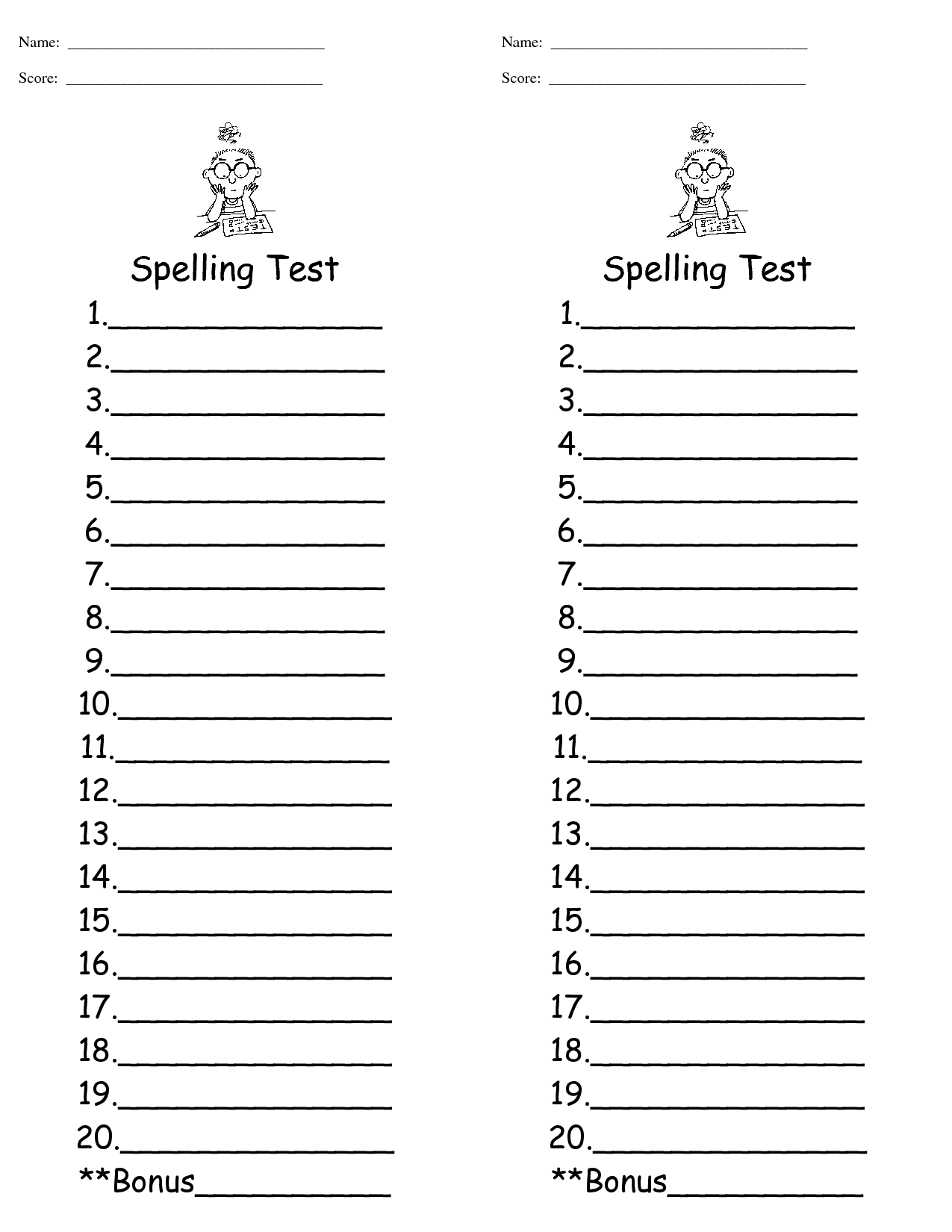 3rd Grade Spelling Test Template