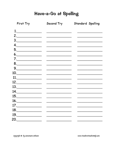 Blank Spelling Word Practice Sheets