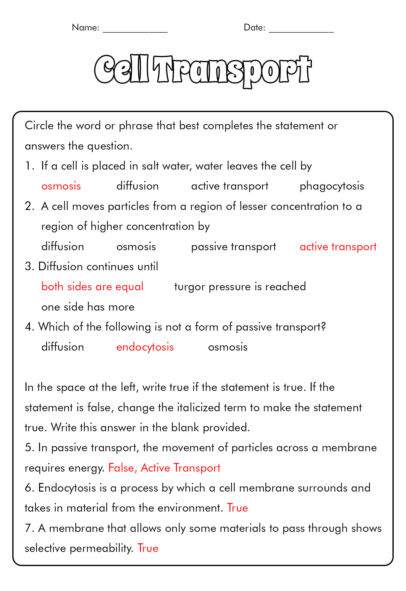 16 Best Images of Diffusion Osmosis Active Transport Worksheet - Cell
