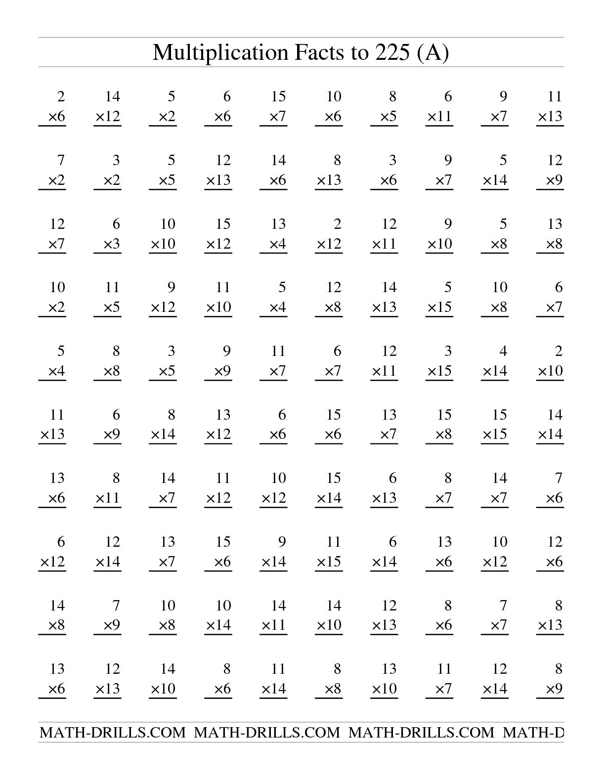 Printable Multiplication Worksheets 100 Problems