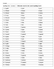 Printable Spelling Test Sheets