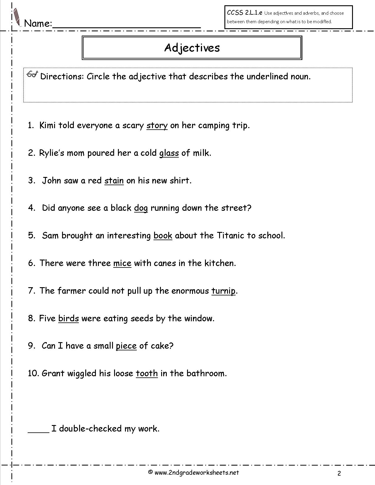 Limiting Adjectives Worksheet For Grade 2