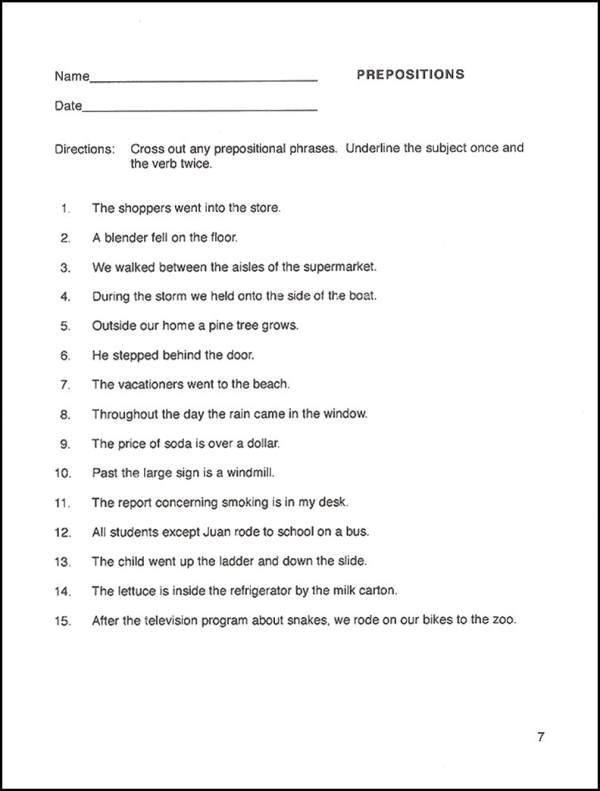 7th Grade Grammar Printable Worksheets