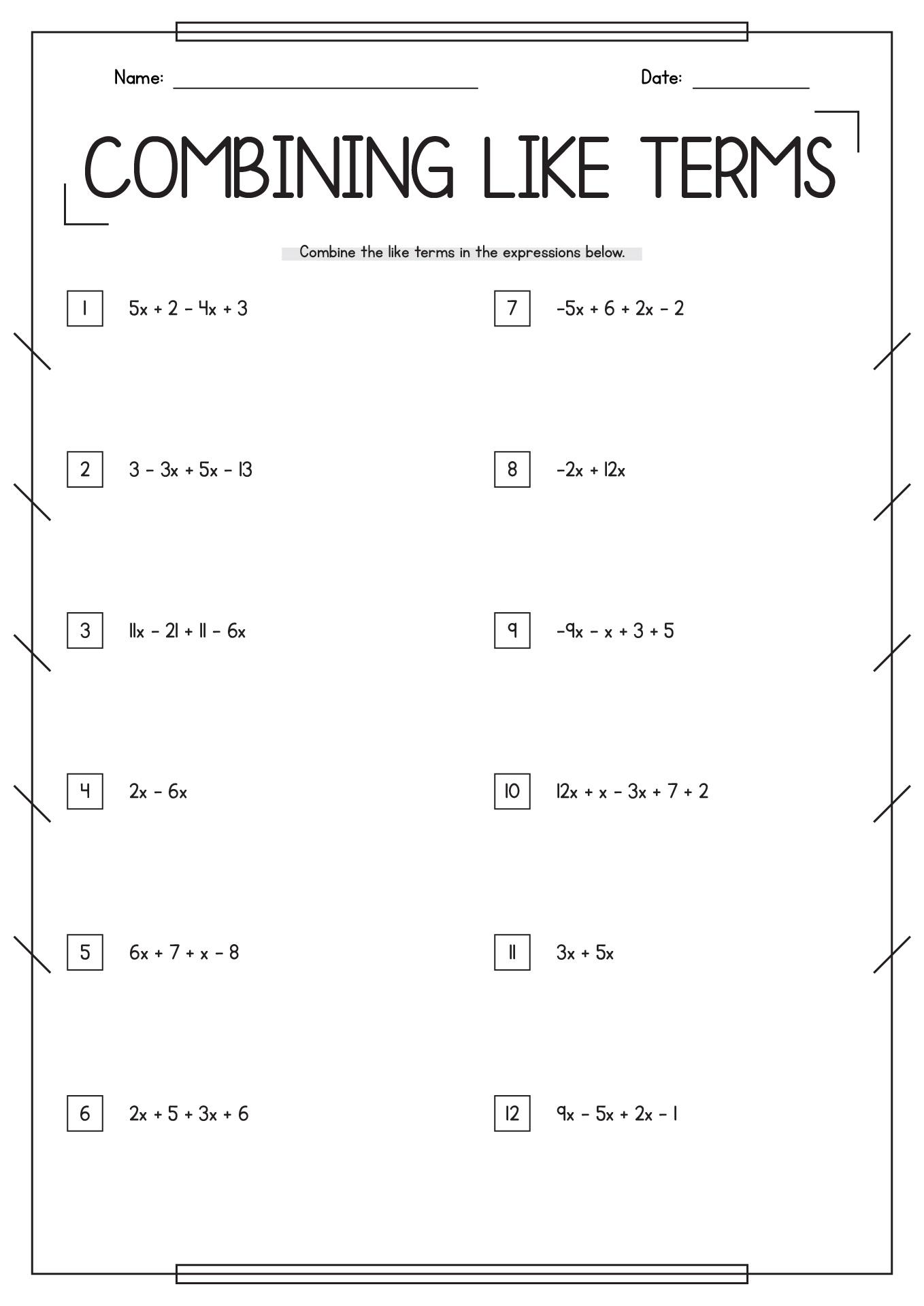 13 Best Images Of Combining Like Terms Worksheet Answer Key Algebra 1 Combining Like Terms 