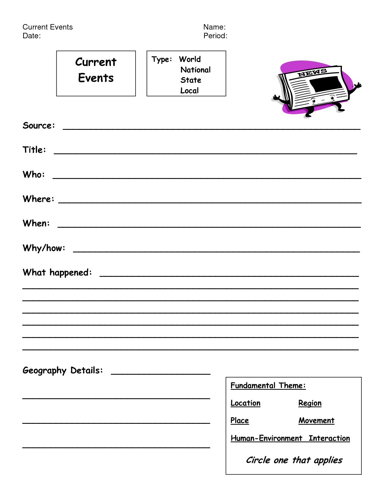 Free Printable Current Events Worksheets