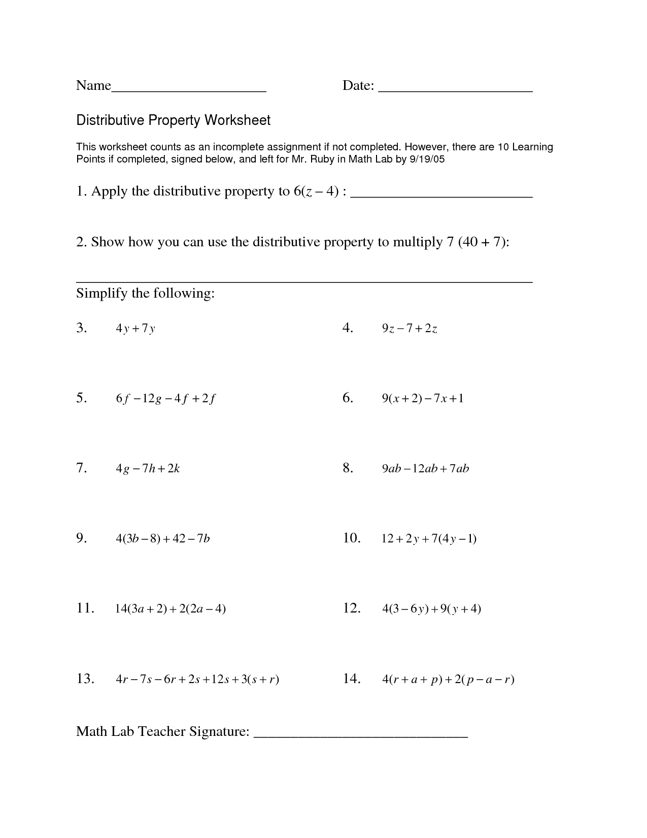 16 Best Images of Distributive Property With Expressions Worksheets