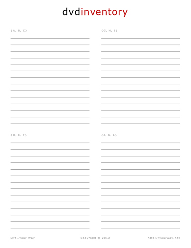  DVD Inventory Printable Sheets
