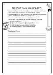 Restuarant Creative Writing Worksheets